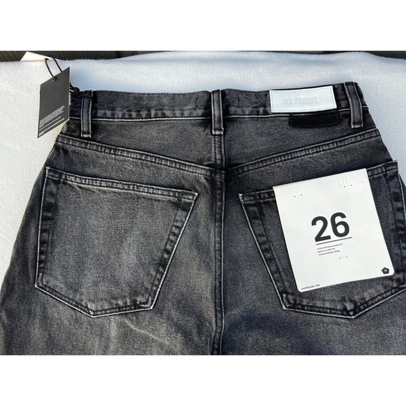 RE/DONE High Rise Loose Women's Black Wash Denim Jeans Split Hem Size 26 NWT - Picture 12 of 12